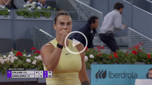 Tennis player Sabalenka on a tennis court